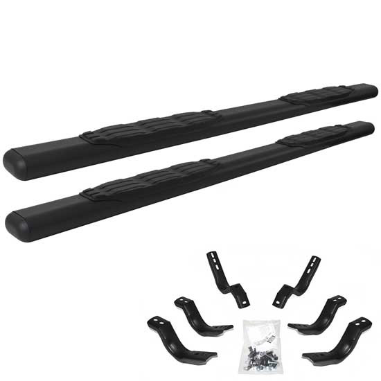 Go Rhino 1000 Series 5 Inch Textured Black Galvanized Steel Sidesteps W/ Brackets, Complete Kit For Chevrolet Silverado, GMC Sierra 2007- 2019 W/ Extended Cab