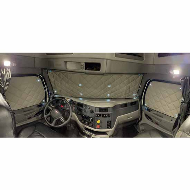 Robert James 4 PC Zeneclipse Blackout Front Window Covers - Black / Khaki For Mack CHU613 SFA 2008 - 2018 Robert James 4 PC Zeneclipse Blackout Front Window Covers - Black / Khaki For Mack CHU613 SFA 2008 - 2018