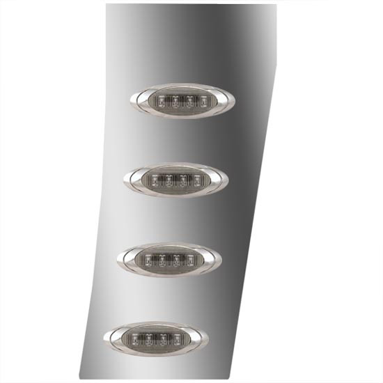 3 Inch Stainless Steel Standard Cowl Panels W/ 8 P1 Amber/Smoked LEDs For Peterbilt 389 131 BBC