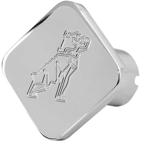 Chrome-Plated Aluminum Square Knob With Mack Bulldog Logo Engraved