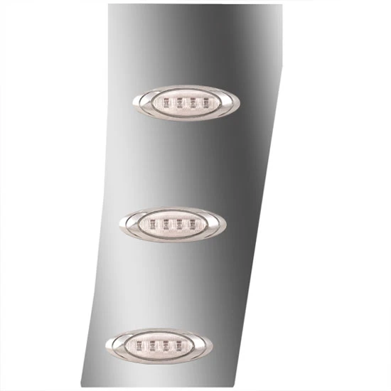 3 Inch Stainless Steel Standard Cowl Panels W/ 6 P1 Amber/Clear LEDs For Peterbilt 389 131 BBC
