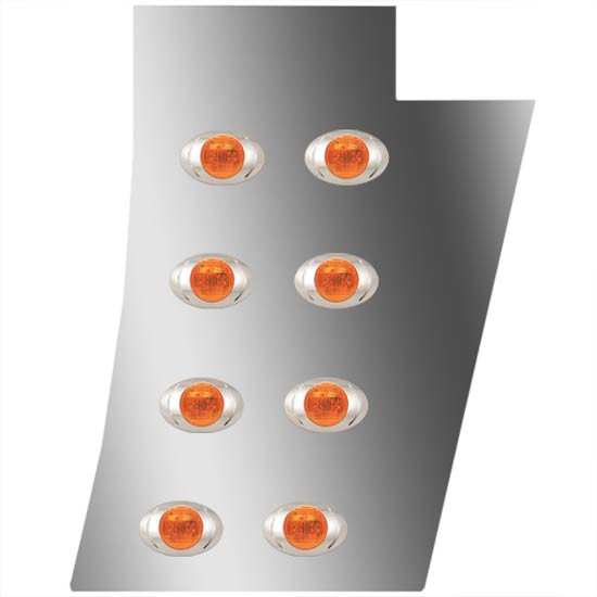 3 Inch Stainless Steel Notched Cowl Panels W/ 16 P3 Amber/Amber LEDs For Peterbilt 389 131 BBC, Glider