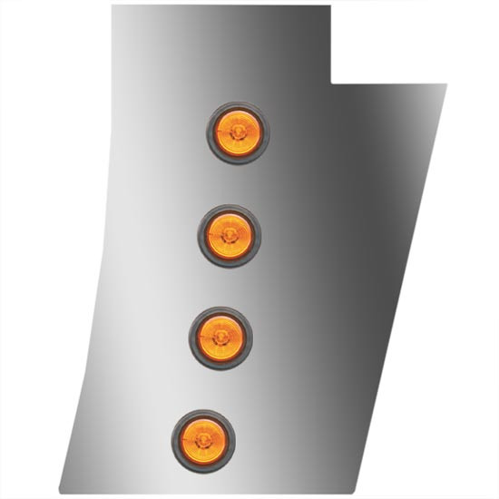 3 Inch Stainless Steel Notched Cowl Panels W/ 8 Round 2 Inch Amber/Amber LEDs For Peterbilt 389 131 BBC, Glider