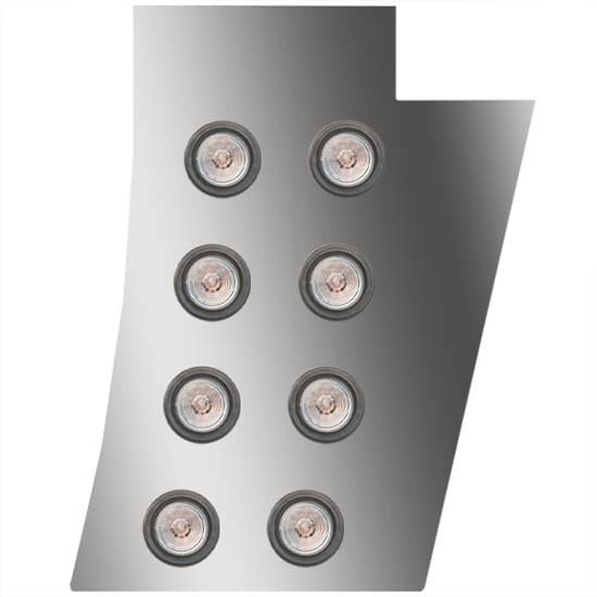 3 Inch Stainless Steel Notched Cowl Panels W/ 16 Round 2 Inch Amber/Clear LEDs For Peterbilt 389 131 BBC, Glider
