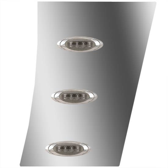 Stainless Steel Wide Cowl Panels W/ 6 P1 Amber/Smoked LEDs For Peterbilt 389 131 BBC, Glider