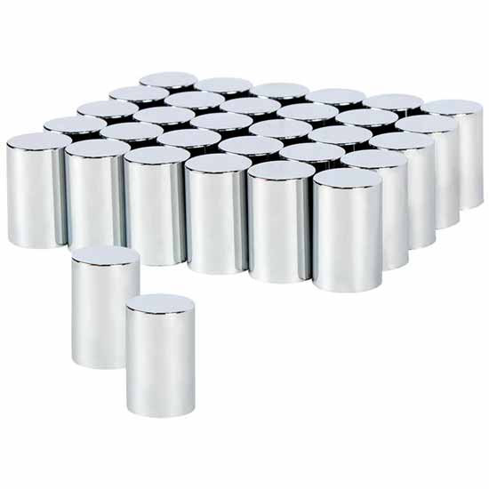 Chrome Cylinder Hubcap Push-On Nut Covers For Chevrolet Silverado, GMC Sierra - Box Of 32