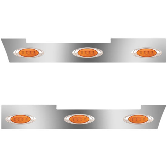 Stainless Steel Side Fairing Panels W/ 58 Inch Front, 6 P1 Amber/Amber LEDs For Volvo VNL Gen II, Gen III