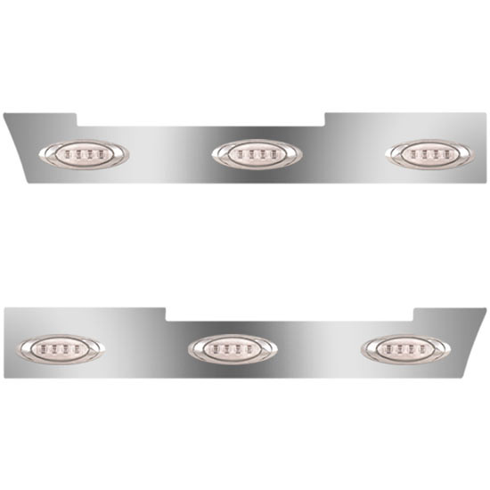 Stainless Steel Side Fairing Panels W/ 58 Inch Front, 6 P1 Amber/Clear LEDs For Volvo VNL Gen II, Gen III