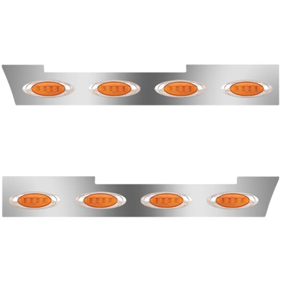 Stainless Steel Side Fairing Panels W/ 62 Inch Front, 8 P1 Amber/Amber LEDs For Volvo VNL Gen II, Gen III