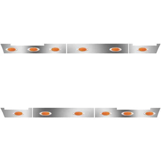 Stainless Steel Side Fairing Panels W/ 58 Inch Front, 24 P1 Amber/Amber LEDs For Volvo VNL 430 Gen II