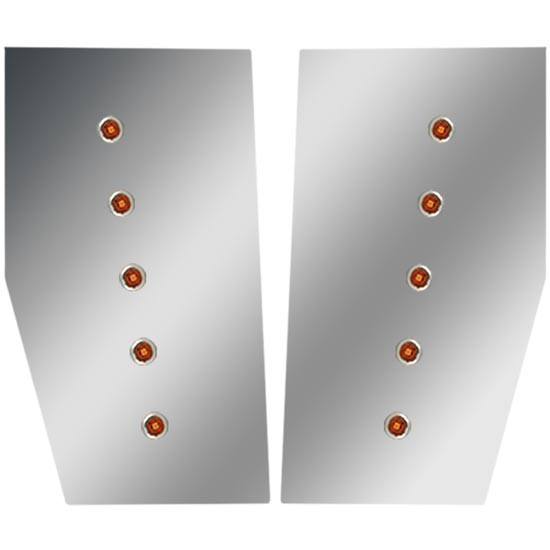 Stainless Steel Cowl Panels W/ 10 - 3/4 Inch Amber LED Button Lights & Bezels For Western Star Lowmax