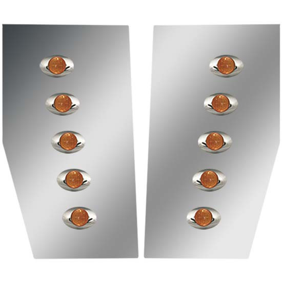 Stainless Steel Cowl Panels W/ 10 M3 Amber LED Lights For Western Star Lowmax