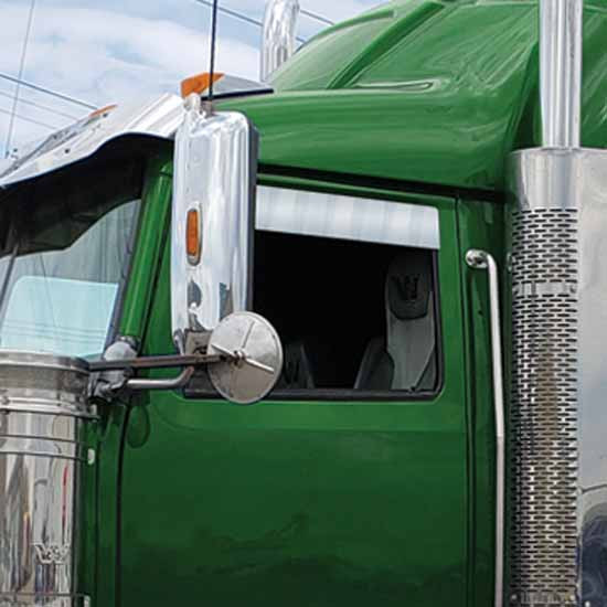 5 Inch Stainless Steel Chop Top Window Panels For Western Star 4700SF, 5700XE W/ Cab Mounted Mirrors