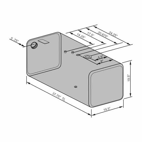 BESTfit Aluminum Rectangular Fuel Tank 52 Gallon- 19.5 X 19.5 X 35.75 Inch- Rear Fill- Passenger Side  For Hino