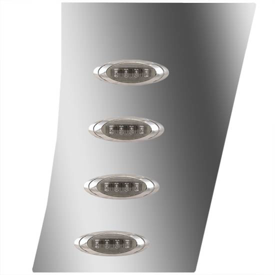 4 Inch Stainless Steel Wide/Narrow Cowl Panels W/ 8 P1 Amber/Smoked LEDs For 2011 - 2017 Peterbilt 389