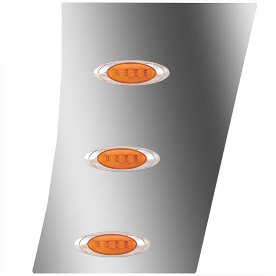 4 Inch Stainless Steel Wide Cowl Panels W/ 6 P1 Amber/Amber LEDs For Peterbilt 389