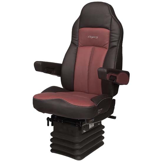 Seats Inc. Legacy Silver Seat W/ High Back, STD Base, Armrests, Bellows - DuraLeather Black / Burgundy