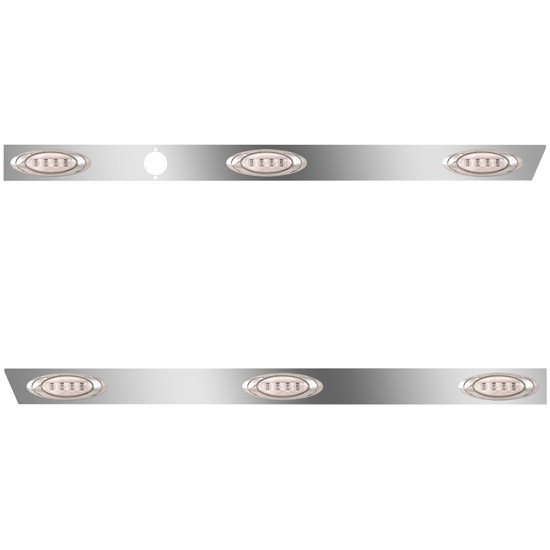 3 Inch Stainless Steel Day Cab Panels W/ 6 P1 Amber/Clear LEDs W/ Hole For Block Heater For Peterbilt 367, 388 123 BBC