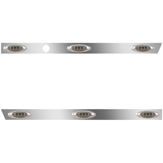 3 Inch Stainless Steel Day Cab Panels W/ 6 P1 Amber/Smoked LEDs W/ Hole For Block Heater For Peterbilt 367, 388 123 BBC