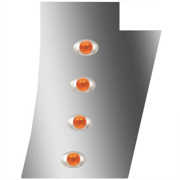3 Inch Stainless Steel Notched Cowl Panels W/ 8 P3 Amber/Amber LEDs For Peterbilt 388, 389 & Glider 123 BBC