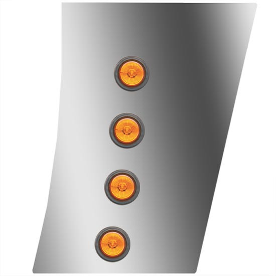 3 Inch Stainless Steel Wide Cowl Panels W/ 8 - 2 Inch Amber/Amber LEDs For Peterbilt 388, 389 & Glider 123 BBC