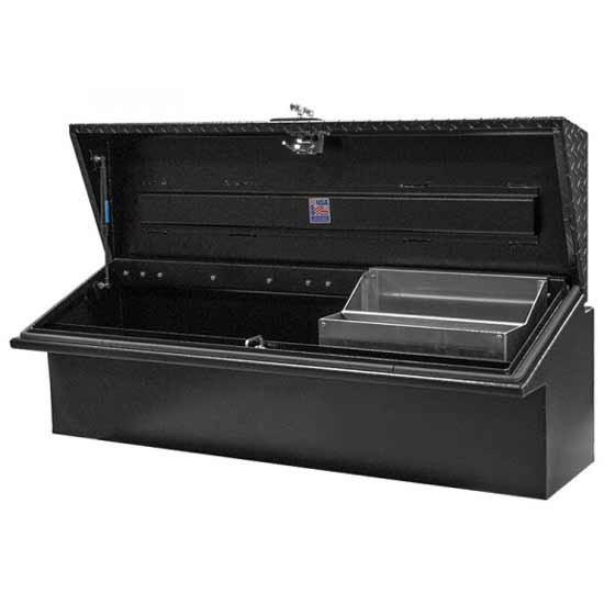 Smooth Black Aluminum Low Side Tool Box W/ Smooth Black Base, Leopard Lid- 65 X 16 X 16 Inch