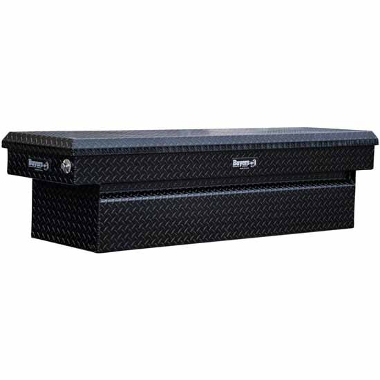 15 Cubic Feet Gloss Black Diamond Plate Aluminum Crossover Tool Box W/ Gas Shocks