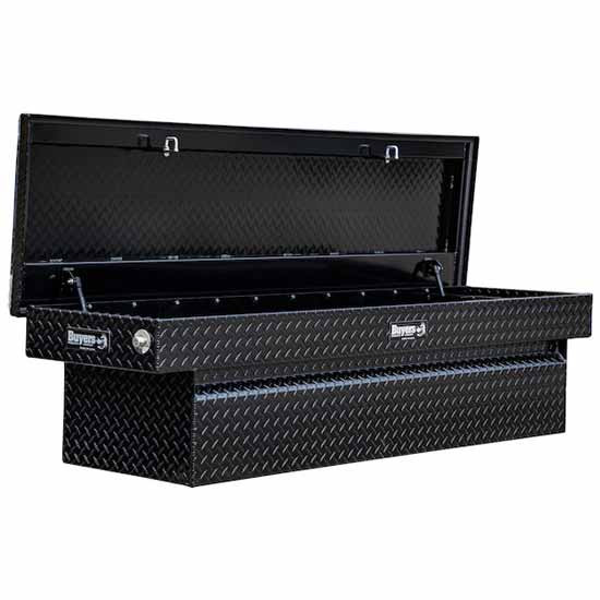 15 Cubic Feet Gloss Black Diamond Plate Aluminum Crossover Tool Box W/ Gas Shocks