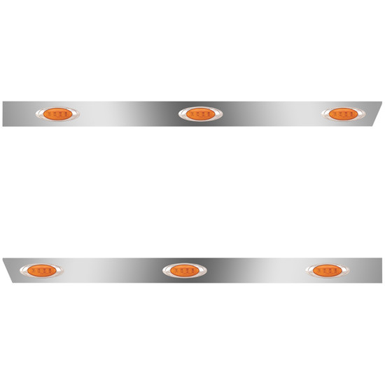 4 Inch Stainless Steel Extended Cab Panels W/ 6 P1 Amber/Amber LEDs For Peterbilt 388, 389 123 BBC