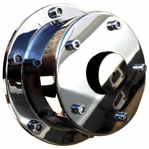Chrome-Plated Billet Aluminum Front Oil Cap Cover Smooth Face Without Window - 6 Hole 5.50 Inch Bolt Pattern