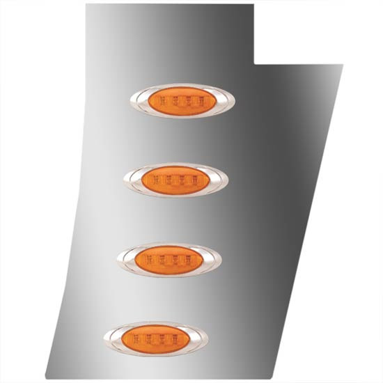 4 Inch Stainless Steel Notched Cowl Panels W/ 8 P1 Amber/Amber LEDs For Peterbilt 388, 389 Glider W/ 123 BBC