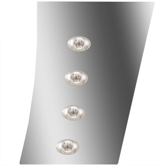 4 Inch Stainless Steel Wide Cowl Panels W/ 8 P3 Amber/Clear LEDs For Peterbilt 388, 389 123 BBC