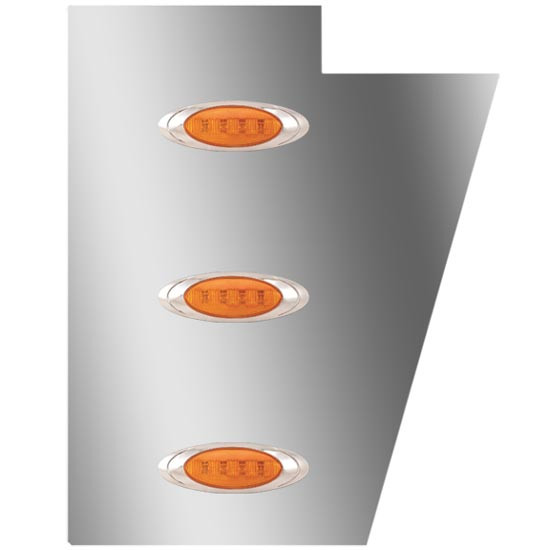 3 Inch Stainless Steel Notched Cowl Panels W/ 6 P1 Amber/Clear LEDs For Peterbilt 378, 379