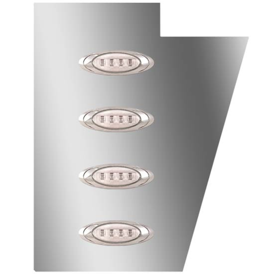 4 Inch Stainless Steel Notched Cowl Panels W/ 8 P1 Amber/Clear LEDs For Peterbilt 378, 379