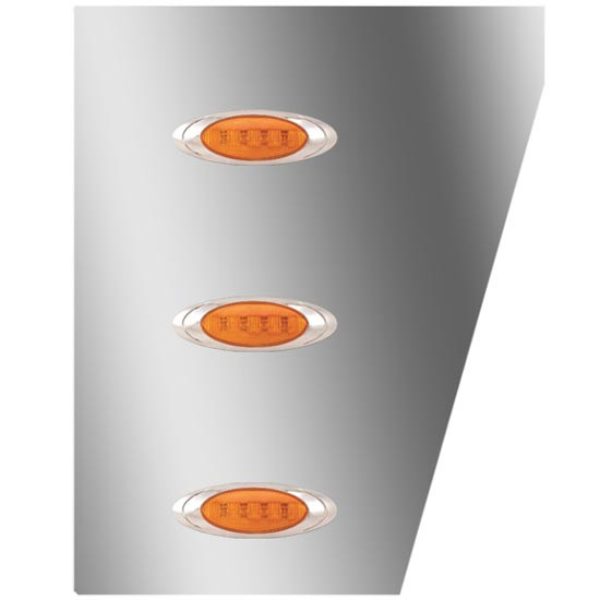 4 Inch Stainless Steel Wide Cowl Panels W/ 6 P1 Amber/Amber LEDs For Peterbilt 378, 379