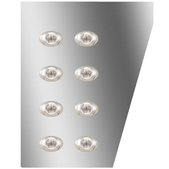 4 Inch Stainless Steel Wide Cowl Panels W/ 16 P3 Amber/Clear LEDs For Peterbilt 378, 379