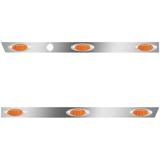 2.5 Inch Stainless Steel Cab Panels W/ 6 P1 Amber/Amber LEDs W/ Hole For Block Heater For Peterbilt 386 W/ Cab Mount Exhaust