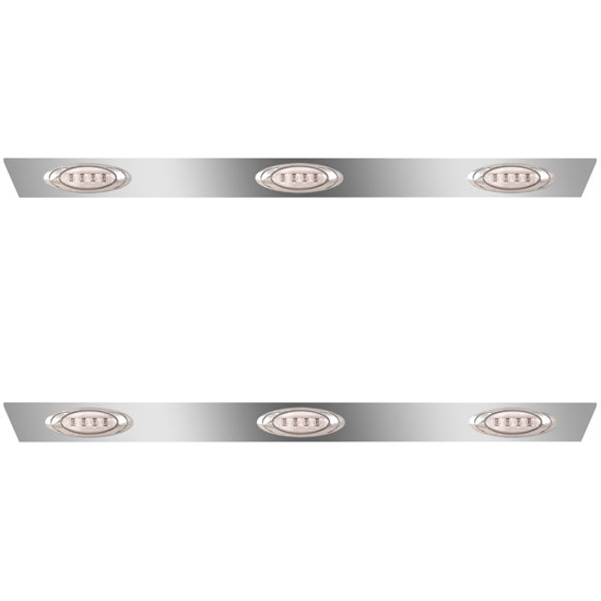 SS Cab Panels 2.5 Inch W/ 6 P1 Magnum Amber/Clear LEDs For Peterbilt 386 W/ Fairings And Cab Mount Exhaust