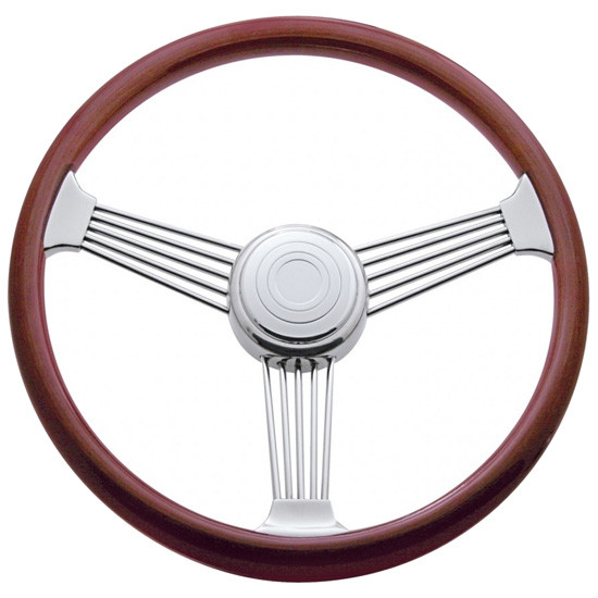 18 Inch Chrome Banjo Spoke Wood Steering Wheel For Peterbilt & Kenworth