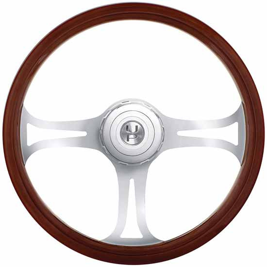 18 Inch Blade Style Wood Steering Wheel W/ Hub & Horn Button Kit For Peterbilt & Kenworth