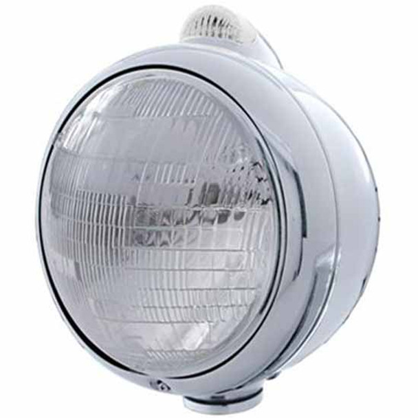 Chrome Guide 682-C H6014 Headlight With Top Amber/Clear LED Turn Signal Light