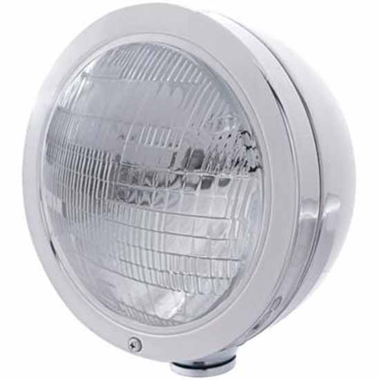 Stainless Steel Bullet Classic Headlight With H6014 Sealed Beam Bulb For Peterbilt, Freightliner, International & Mack