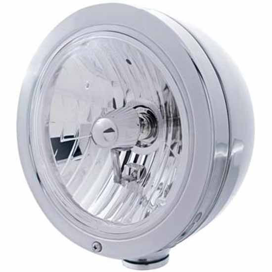 Stainless Steel Bullet Classic Headlight With Crystal H4 Halogen Bulb For Peterbilt, Freightliner, International & Mack