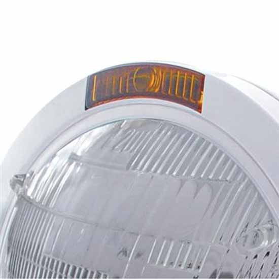 Stainless Steel Bullet Classic Headlight W/ H6014 Sealed Beam Bulb, Incandescent Amber Turn Signal Light For Peterbilt, Freightliner, International & Mack