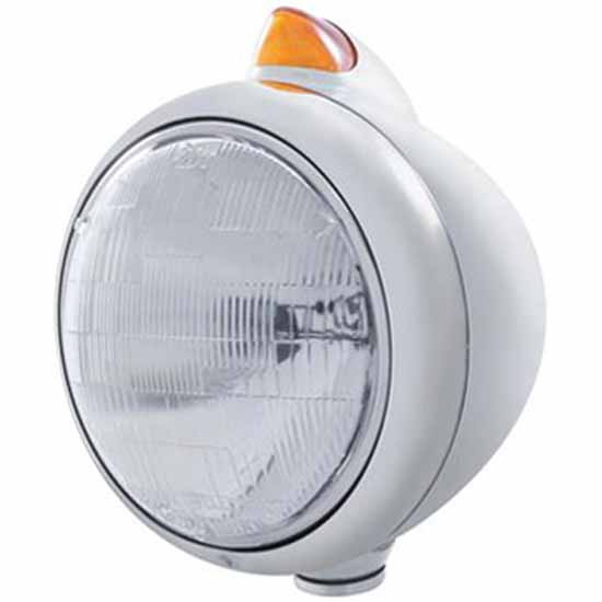 Stainless Guide 682-C Headlight W/ H6014 Sealed Beam Bulb, Original Style 5 Diode Amber LED Turn Signal Light For Peterbilt, Freightliner, International & Mack