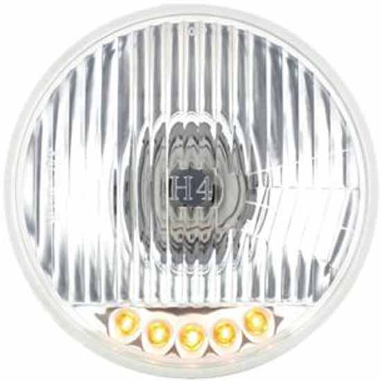 5.75 Inch Round Crystal Halogen Headlight W/ 5 Amber LED Position Lights