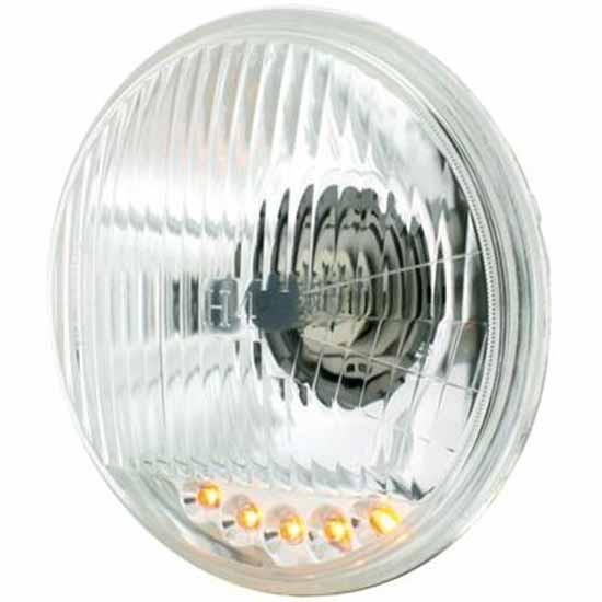 5.75 Inch Round Crystal Halogen Headlight W/ 5 Amber LED Position Lights