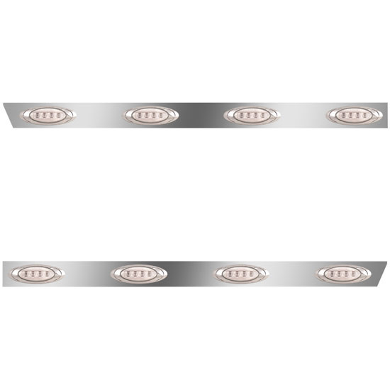 3 Inch Stainless Steel Cab Panels W/ 8 P1 Amber/Clear LEDs For Peterbilt 386 W/ Cab-Mount Exhaust