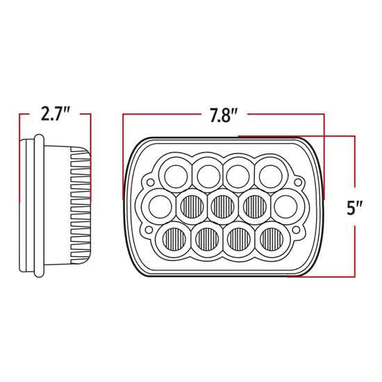 CSM 5 X 7 Inch Rectangular Reflector LED Headlight 1800/2700 Lumen
