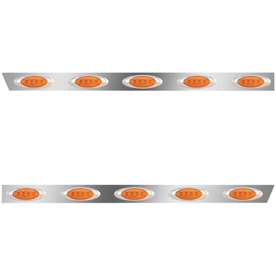 2.5 Inch Stainless Steel Cab Panels W/ 10 P1 Amber/Amber LEDs For Peterbilt 386 W/ Rear-Mount Exhaust